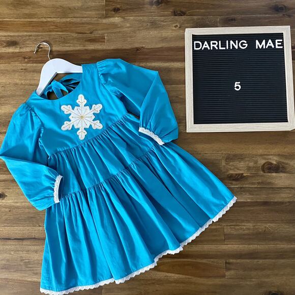 Darling Mae Blue Applique Snowflake Frozen Snowfall Collection Dress 5 - Picture 1 of 9